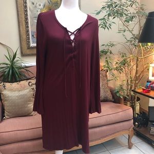 Chaser Large Long Sleeve Burgundy Laced Neck Dress